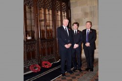 [471] OAs Peter West left and Andrew Sharp right with John Coverdale at Pugins chapel 11th November 2014