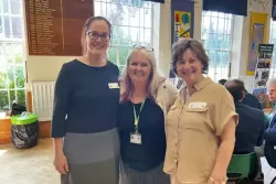 Paula Gaffney, Asst Headteacher and J'anna Byrne, Chaplain mix with Ursuliine Alumni members